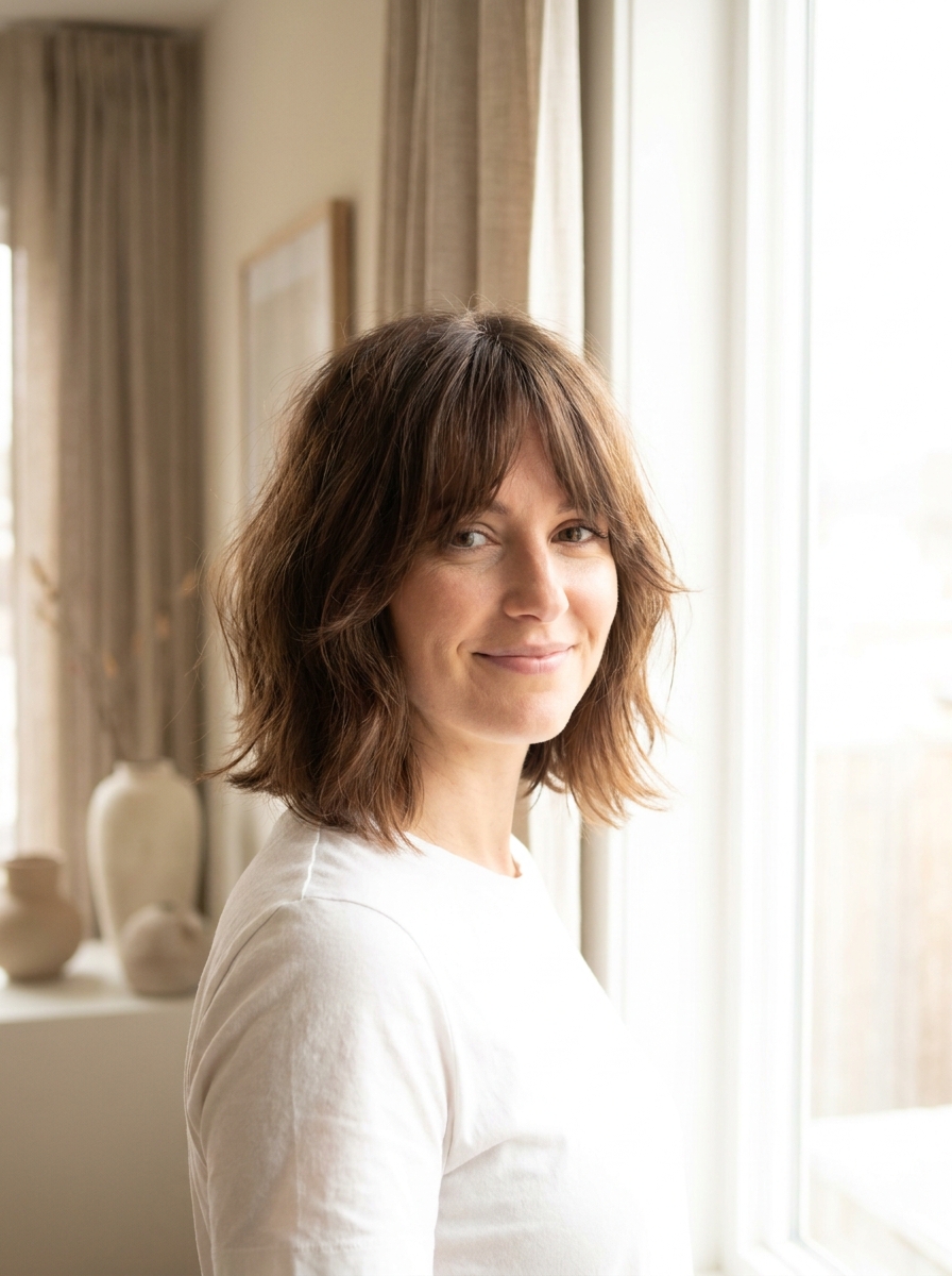 Bob mit Curtain Bangs als Bob Frisuren mittellang Inspiration 2026